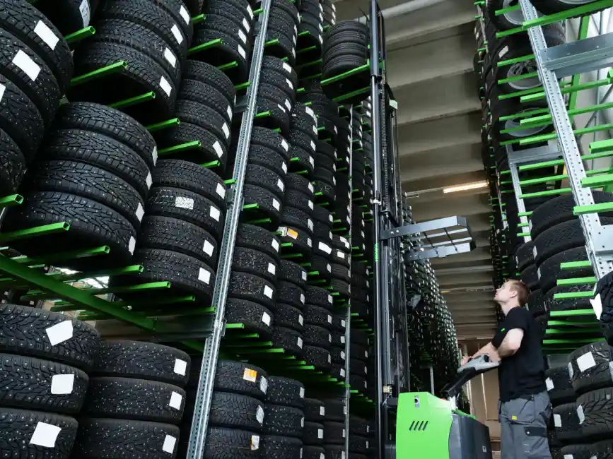 Frendix tire racks and tire stacker.